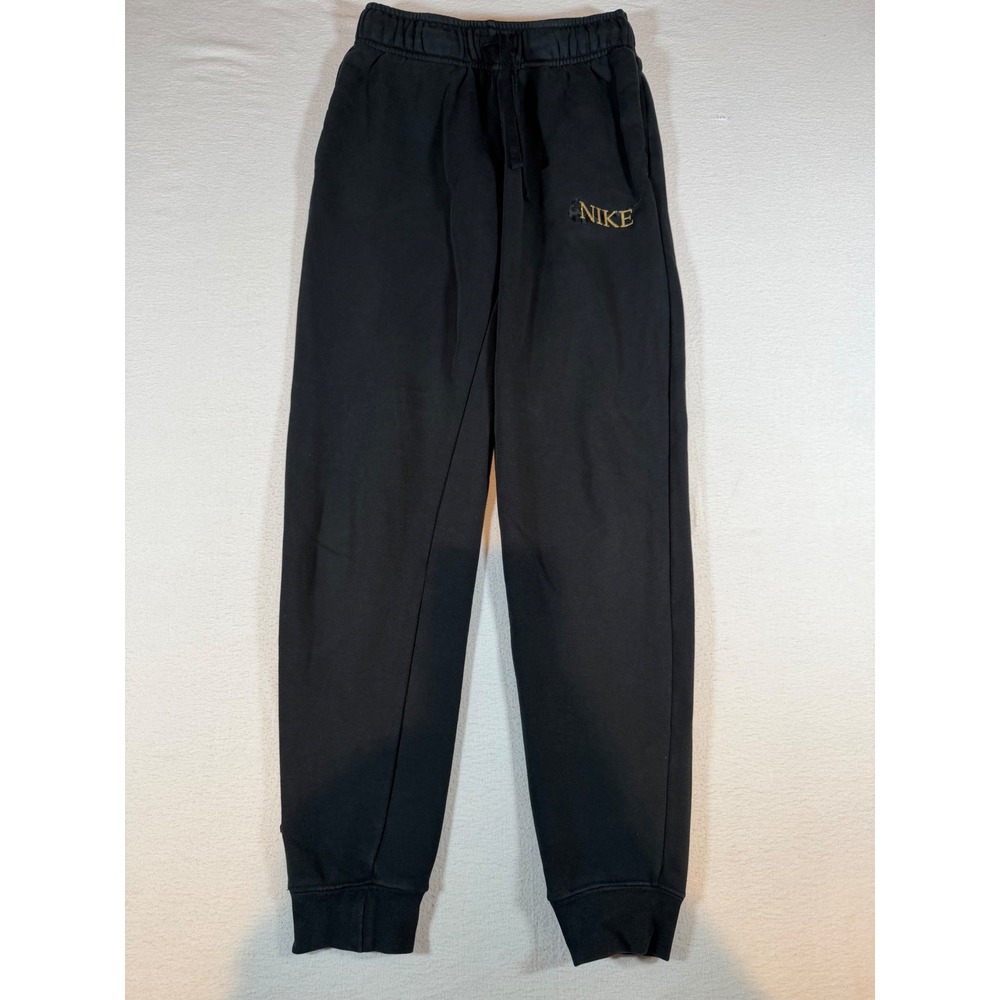 Nike Sportswear Fleece Joggers Black Gold Leopard Logo Womens XS